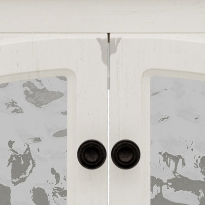 31" Farmhouse Bathroom Vanity with Ceramic Sink, Faux Aged Finish, Vintage Rustic Bathroom Cabinet with Bronze Pulls and 2 Soft-Closing Doors, Antique White