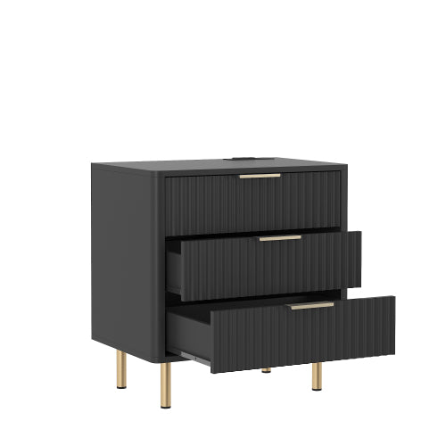 Nightstand with Charging Station, Smart Nightstand with Night Light, Modern Night Stand with Storage Cabinet for Bedroom