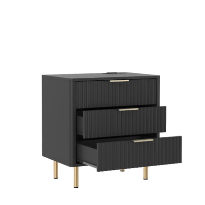 Nightstand with Charging Station, Smart Nightstand with Night Light, Modern Night Stand with Storage Cabinet for Bedroom