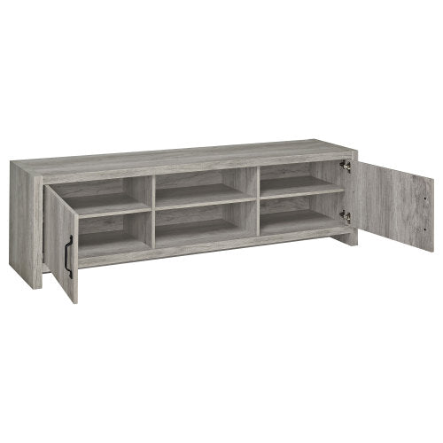 Grey Driftwood 71 Inch Modern Rustic TV Console with Adjustable Shelves