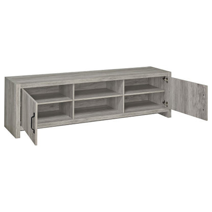 Grey Driftwood 71 Inch Modern Rustic TV Console with Adjustable Shelves