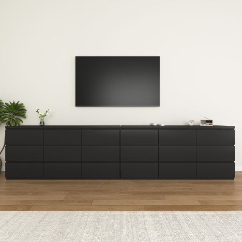 9 Drawer Dresser with No Handle Design, Modern Black Matte Wood Dresser for Bedroom, Storage Chest of Drawers for Living Room, Hallway, Entryway