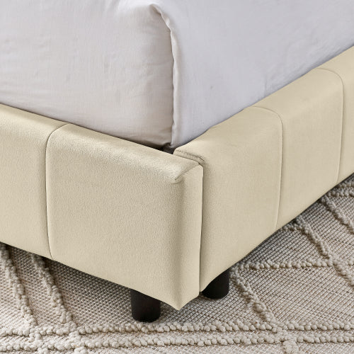 Full Size Upholstered Tufted  Bed Frame, Sofa Bed Frame with Comfortable Backrest and Armrests, Full Size Bed for Bedroom, Living Room,Velvet, NEW BEIGE(80.5inch *59inch *30.5inch )