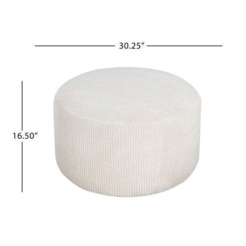 30.5 inch Beige Corduroy Round Modular Ottoman, Wood Frame Spring Coil Padded Multifunctional Footrest