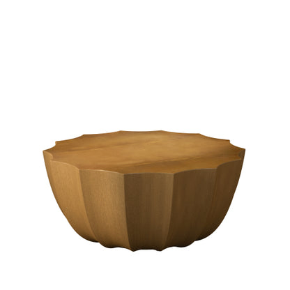 35.43" Modern Outdoor and Indoor Waterproof Coffee Table, Durable MgO Cement Design, Suitable for Terraces, Gardens, Backyards and Living Rooms (Deep wood grain color)