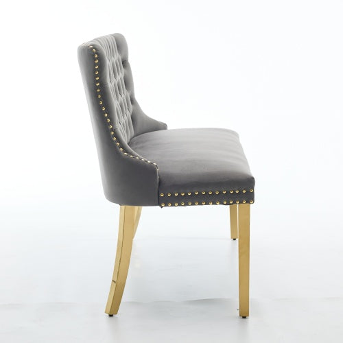Velvet Double Dining Loveseat Bench, Kitchen & Dining Seating, 2-Seat Tufted Bench w/Handmade Buttons, Wing Back, Gold-Plated Steel Legs, Mid Century Modern,Single Pack,Gray,