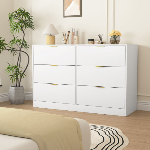 Modern 6-Drawer Dresser, Chest of Drawers for Bedroom, Living Room, Hallway, and Entryway - Large Storage Cabinet White