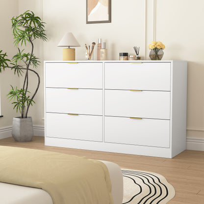 Modern 6-Drawer Dresser, Chest of Drawers for Bedroom, Living Room, Hallway, and Entryway - Large Storage Cabinet White