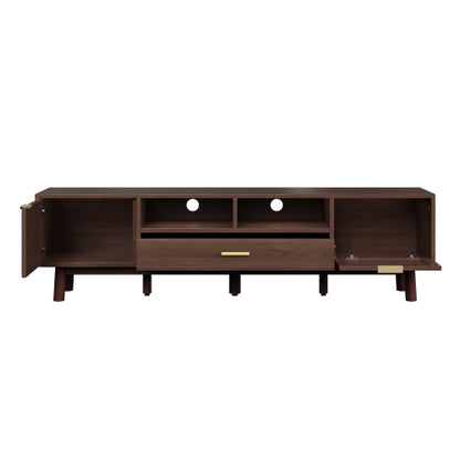 66.9 Inch Dark Brown Rattan TV Stand with Soft-Closing & Drop-Down Doors for 75 Inch TV