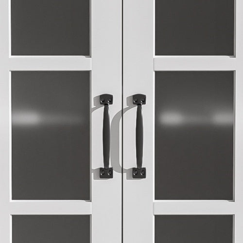 30" Modern Bathroom Vanity with Ceramic Sink, Bathroom Vanity Cabinet with Tempered Blurred Glass and Matte Black Handles, Equipped with Large Storage Space and Rubber Wood Frame, White