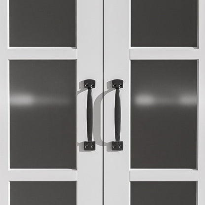 30" Modern Bathroom Vanity with Ceramic Sink, Bathroom Vanity Cabinet with Tempered Blurred Glass and Matte Black Handles, Equipped with Large Storage Space and Rubber Wood Frame, White