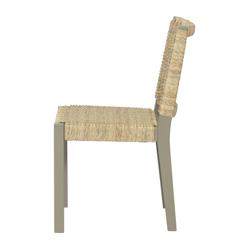 Rattan Back Solid Wood Dining Chairs, Set of 2, Champagne