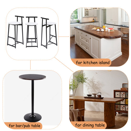 Bar Stools Kitchen Island Bar Chairs Set of 3 Metal Counter Barstools with Backrest for Dining Pub Room (Black & White)