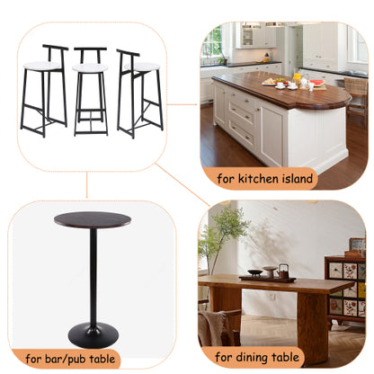 Bar Stools Kitchen Island Bar Chairs Set of 3 Metal Counter Barstools with Backrest for Dining Pub Room (Black & White)