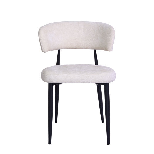 Set of 4 Beige Mid-Century Dining Chairs, Curved Bucket Back with Armrest, Matte Metal Legs