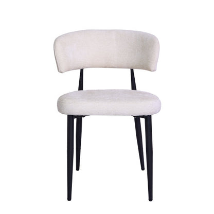 Curved Back Chenille Dining Chairs with Metal Legs, Set of 2, Beige