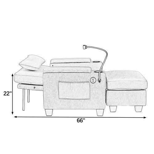 Brown Manual Recliner Single Sofa,USB Port,Cup Holders,Storage Ottoman