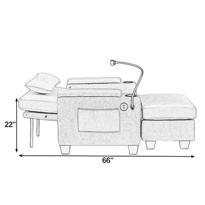 Brown Manual Recliner Single Sofa,USB Port,Cup Holders,Storage Ottoman