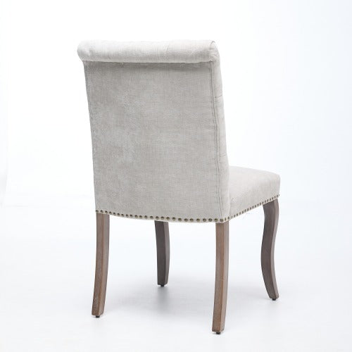Upholstered Chenille Dining Chair Set of 2, Tufted Accent Chair with Curved Solid Wood Legs, Beige