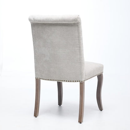 Upholstered Chenille Dining Chair Set of 2, Tufted Accent Chair with Curved Solid Wood Legs, Beige