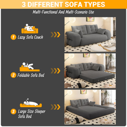 Grey 78.7 inch  Sherpa Fleece 3-in-1 Foldable Convertible Floor Sofa Bed