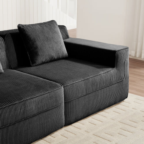 Corduroy Ottoman Black Modular Accent Ottoman with Plush Fabric and Comfortable Seating