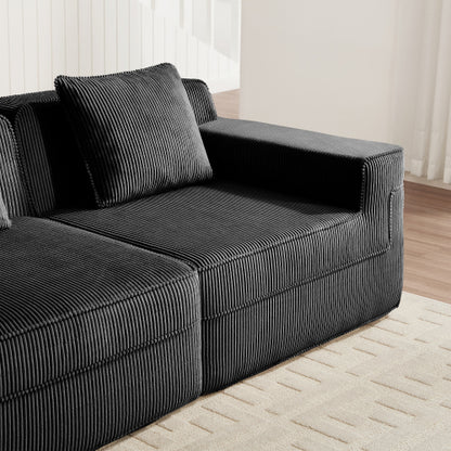 Corduroy Ottoman Black Modular Accent Ottoman with Plush Fabric and Comfortable Seating