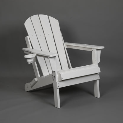 HDPE Folding Chair with Dual Cup Holder - Composite Chair with Wood Texture- White