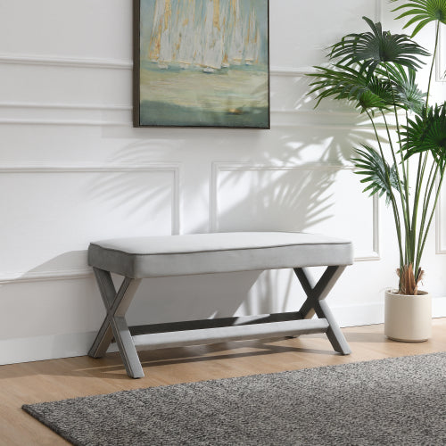 Velvet Ottoman Bench with X-Cross Legs, Upholstered Accent Stool for Bedroom Living Room