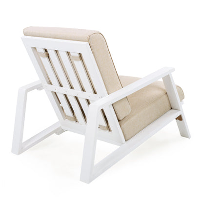Patio Lounge Chair, Outdoor Club Chair with Beige Cushion and White Acacia Wood Frame