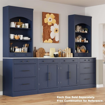 Modern Freestanding Kitchen Pantry,Buffet Food Storage, Coffee Bar Cabinet with Drawer, 2 Adjustable Shelves and 2 Door Shelves for Dining, Kitchen, Blue