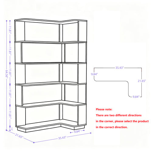 35.43 Inch Extended L-Shape Corner Anti-Drop Open Storage Bookshelf