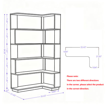 35.43 Inch Extended L-Shape Corner Anti-Drop Open Storage Bookshelf