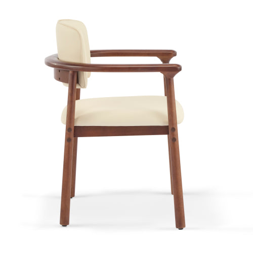Set of 2 Beige PU Foam Dining Chairs, Dark Walnut Rubber Wood Frame 300lbs Weight Capacity