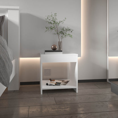 White Minimalist Single Shelf Nightstand, FSC Certified