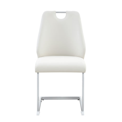 Set of 2 White Gold Mesh PU High Back Dining Chairs, Silver Back Ring Chrome Pull Handle Solid Iron Frame