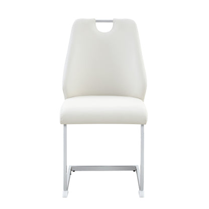 Set of 2 White Gold Mesh PU High Back Dining Chairs, Silver Back Ring Chrome Pull Handle Solid Iron Frame