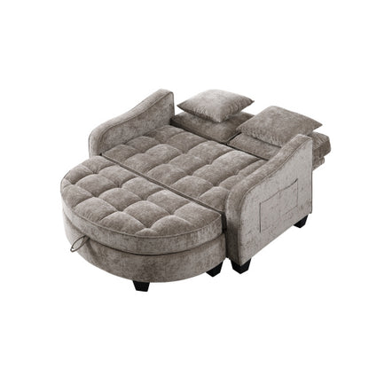 Brown 2-Seater Irregular-Shape Sofa Chaise, Storage Footrest, 2 Throw Pillows
