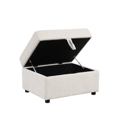 Beige Chenille Movable Storage Ottoman Footrest, 26.6 inchD x32.1 inchW x19.3 inchH, 250 LBS Capacity for Bedroom & Living Room