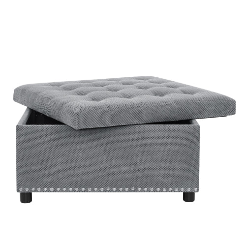 Storage Ottoman, Tufted Footstool, Nailhead Trim Ottoman, Square Storage Ottoman, Upholstered Coffee Table, Bedroom Storage, Living Room Accent, Light Gray Ottoman, Small Space Furniture, Home Decor.