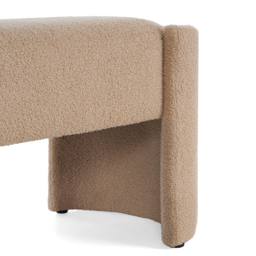 Light Camel Long Upholstered Ottoman Bench, Minimalist Fabric Footrest, 300 LBS Weight Capacity for Bedroom & Living Room