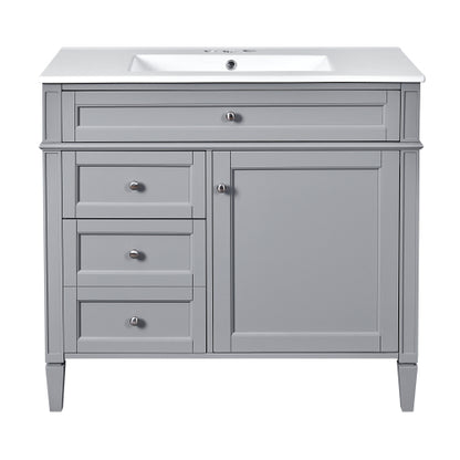 36'' Bathroom Vanity with Medicine Cabinet, Modern Bathroom Storage Cabinet with 2 Soft Closing Doors and 4 Drawers, Single Sink Bathroom Vanity