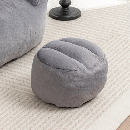 Grey Faux-Fur Bean-Bag Sofa Chair with Backrest & Footstool