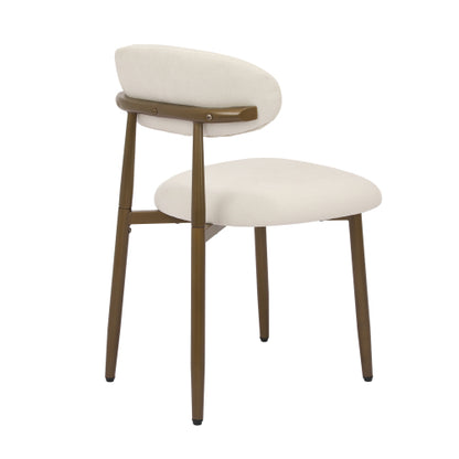 Modern Fabric Upholstered Metal Dining Side Chairs with Foot Pegs, Set of 2, Beige