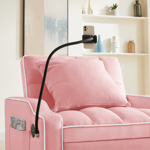 Pink 3-In-1 Convertible Sleeper Chair Bed with USB & Type-C Port