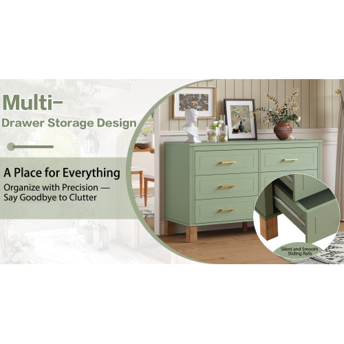 Sage Green 6-Drawer Modern Solid Wood Frame Bedroom Storage Dresser
