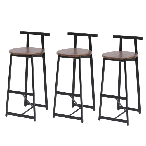 Bar Stool Set of 3 Counter Height Barstools with Back Armless Dining Chairs for Kitchen Island (Black & Walnut Brown)