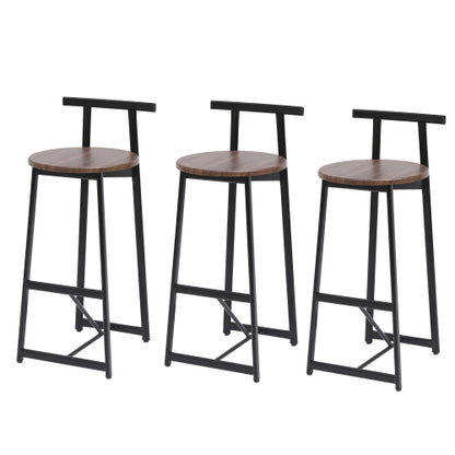 Bar Stool Set of 3 Counter Height Barstools with Back Armless Dining Chairs for Kitchen Island (Black & Walnut Brown)