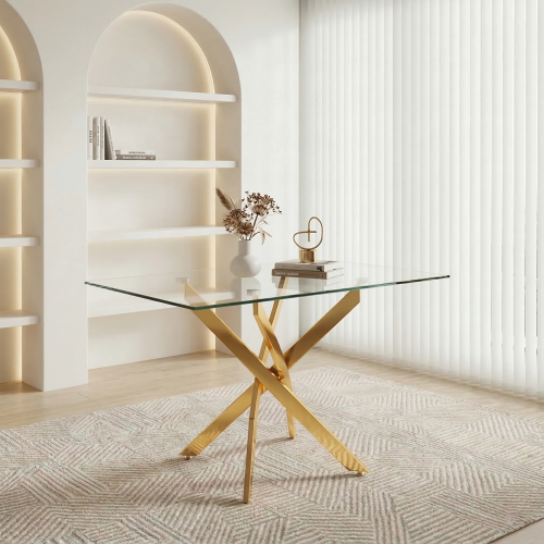 47.24 Inch Tempered Glass Table with Gold Legs