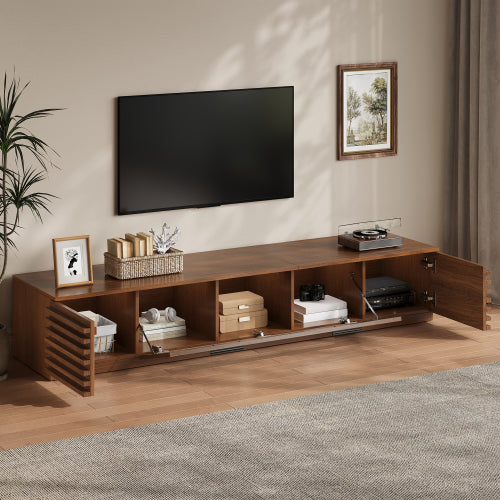 70.8 inch Walnut APP Control RGB LED Glass Flip Door TV Stand Legless Media Console For 80 inch TV